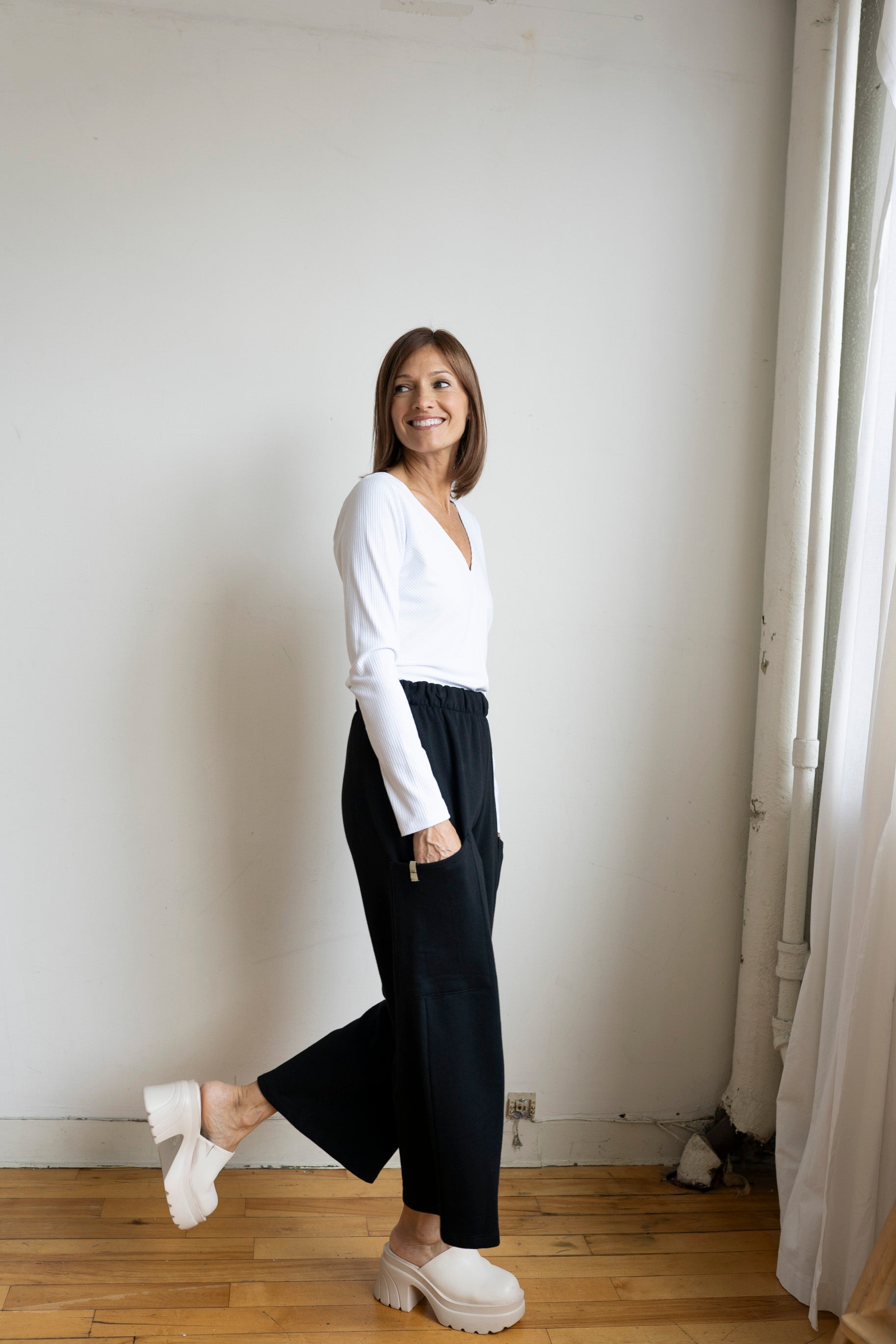 Pantalon cargo molleton blanc crème