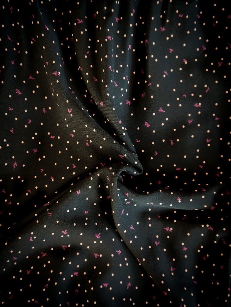 Jupe Eva noire - motif de pois et de feuilles