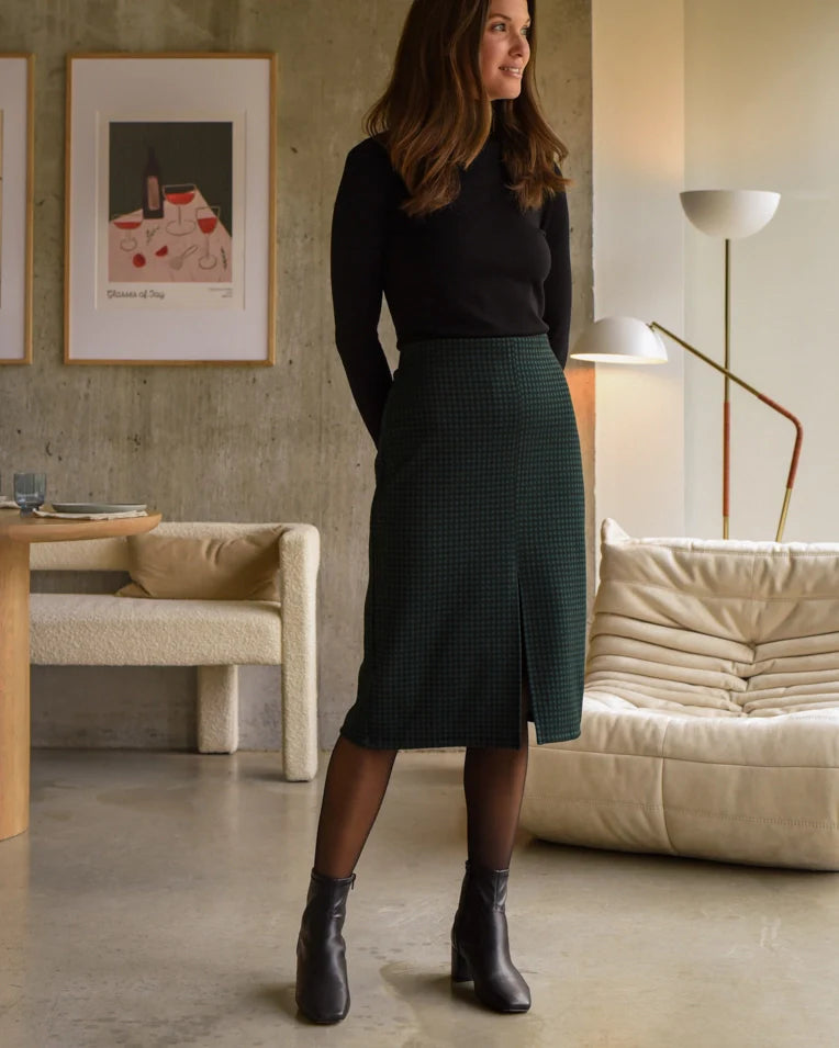 Jupe midi à carreaux verte