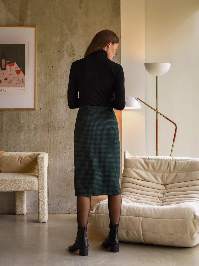 Jupe midi à carreaux verte