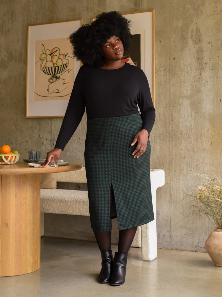 Jupe midi à carreaux verte