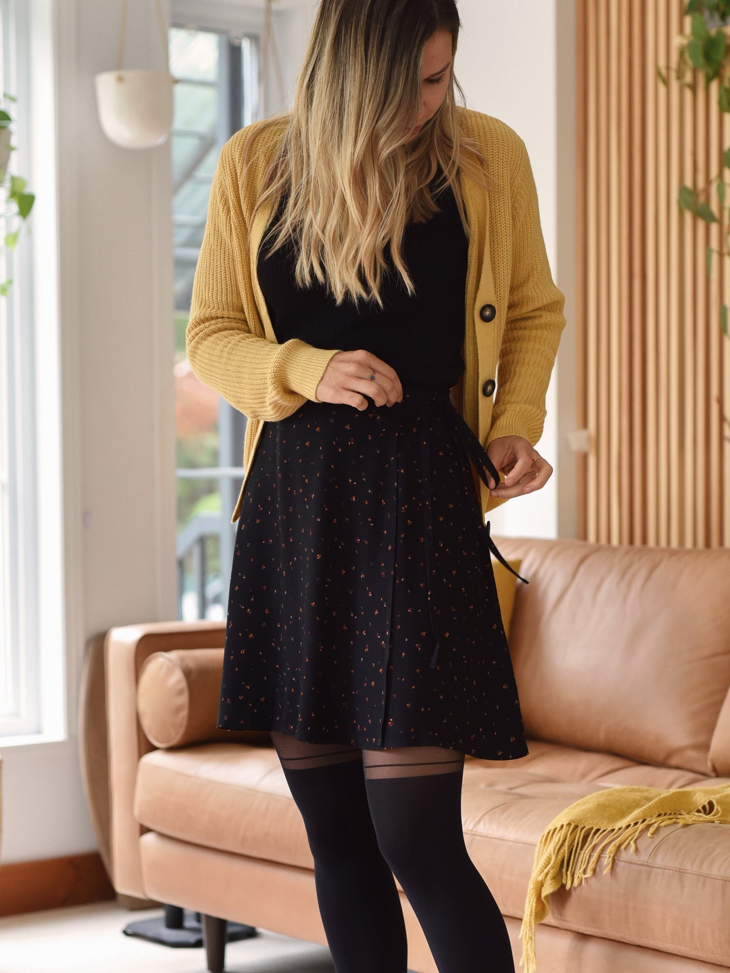 Naomi Wrap Skirt Black Petals