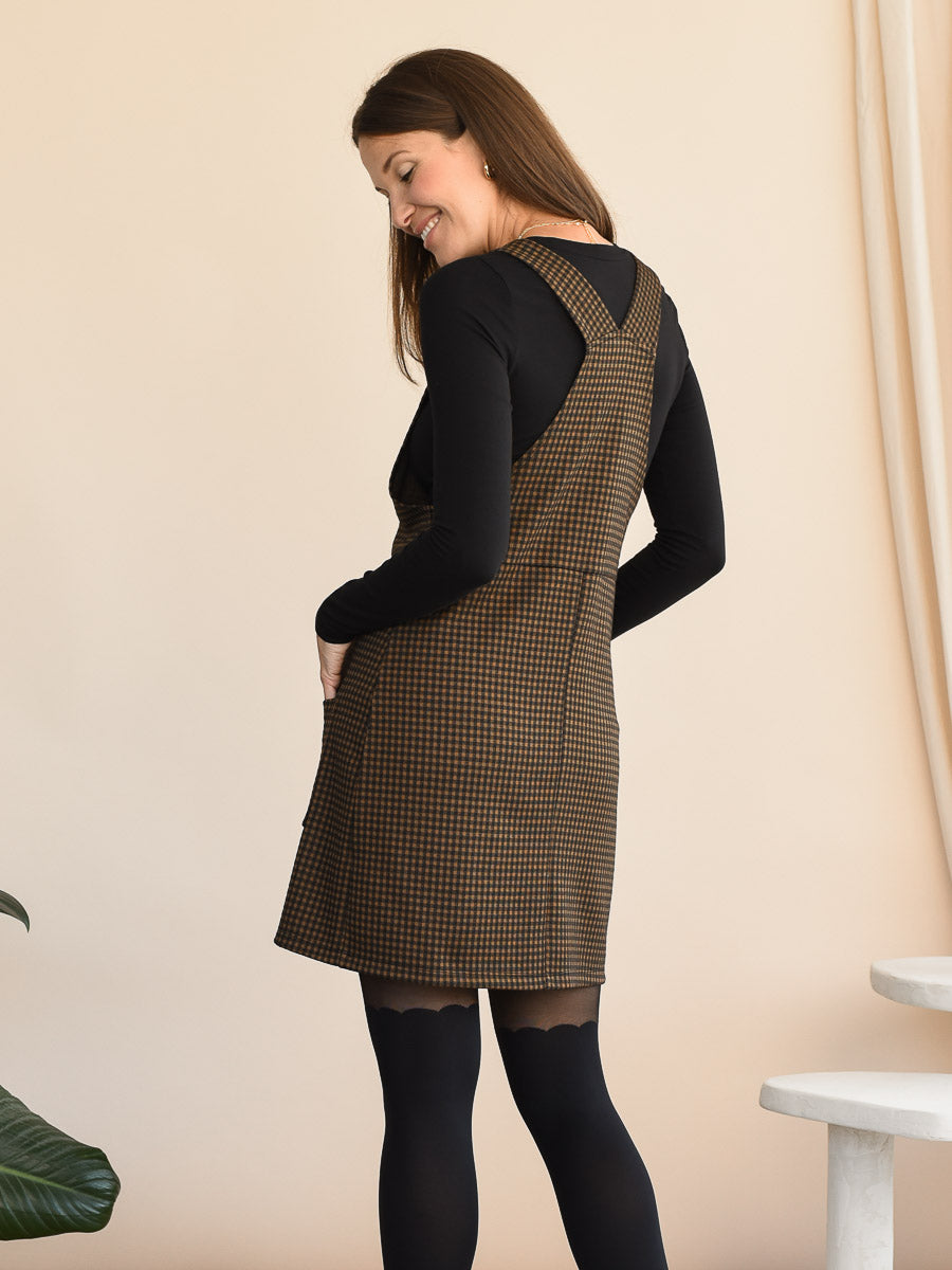 Robe salopette à carreaux mocha Rory