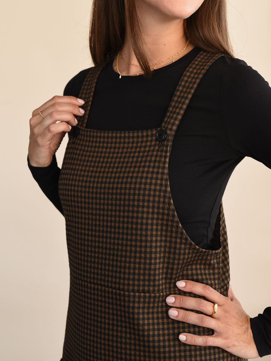 Robe salopette à carreaux mocha Rory