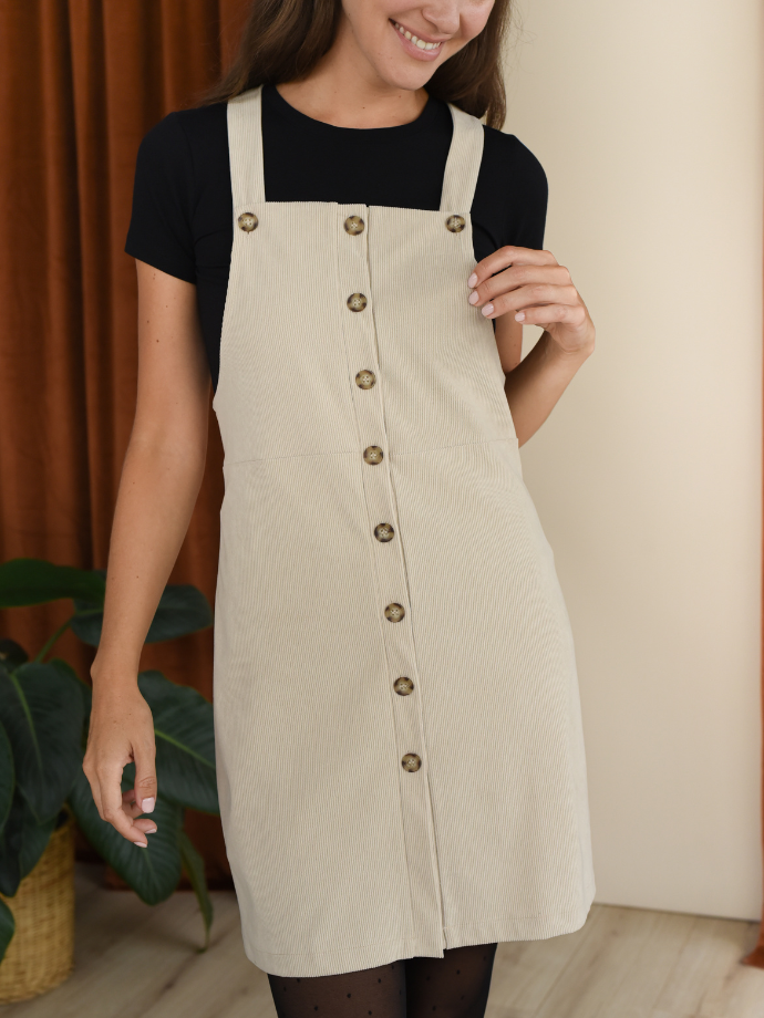 Robe salopette en velours côtelé beige Romane