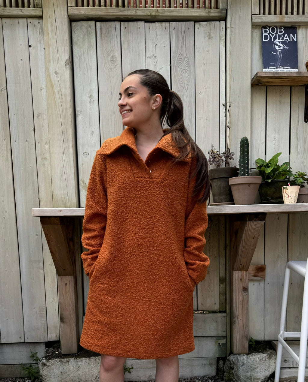 Robe brune droite col rabattue - Alfonso