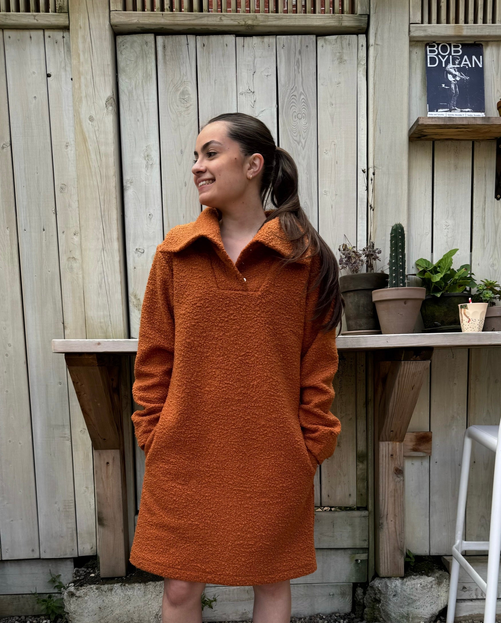 Robe brune droite col rabattue - Alfonso