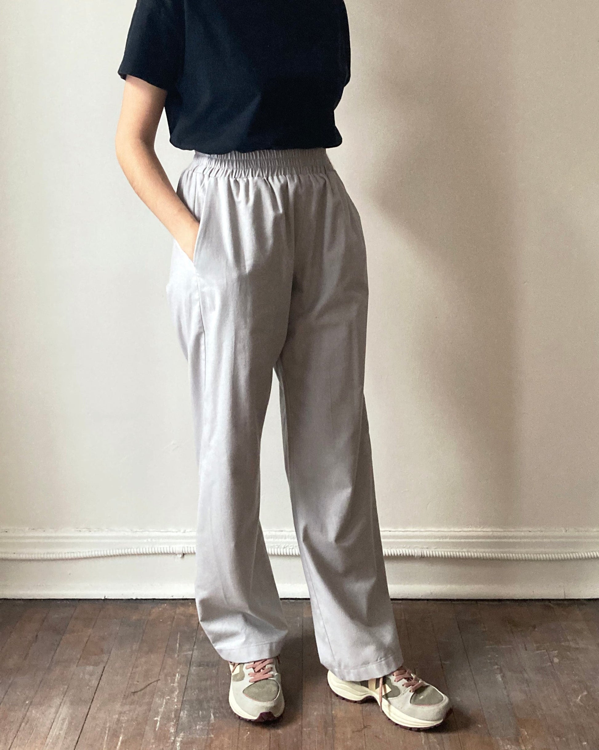 Pantalon ample, flanelle de coton - Gris pâle
