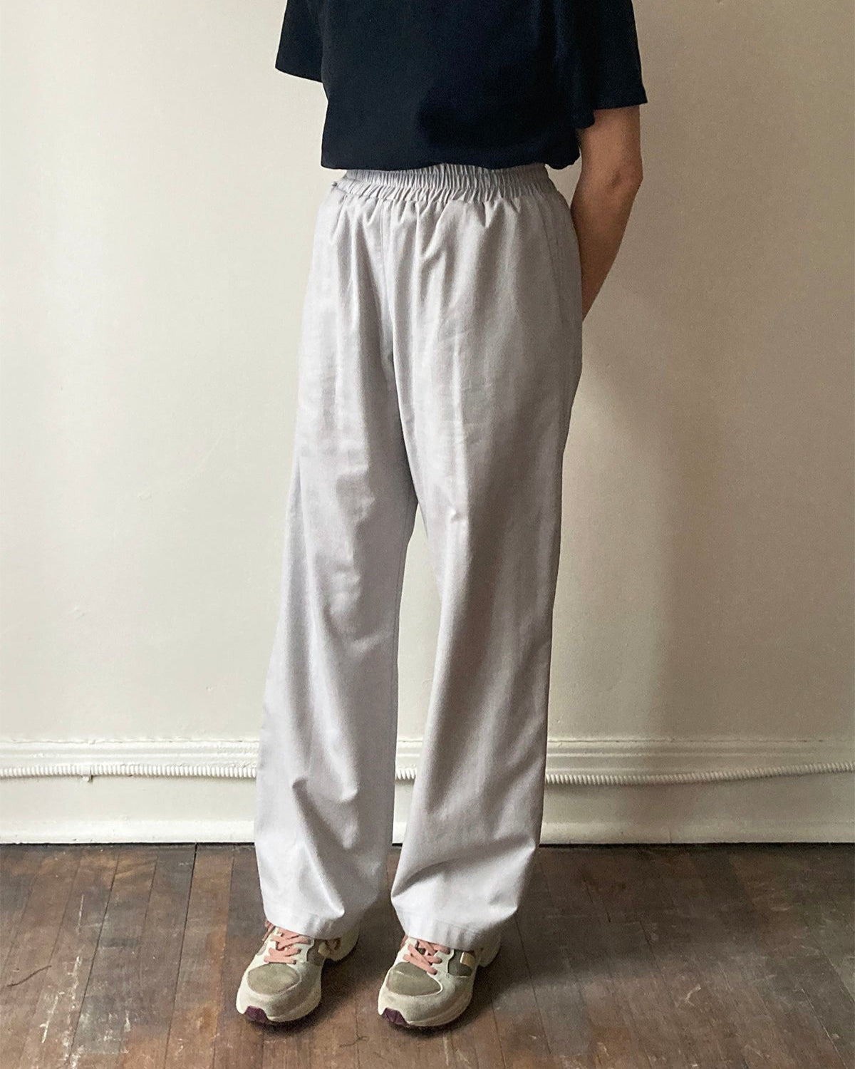 Pantalon ample, flanelle de coton - Gris pâle