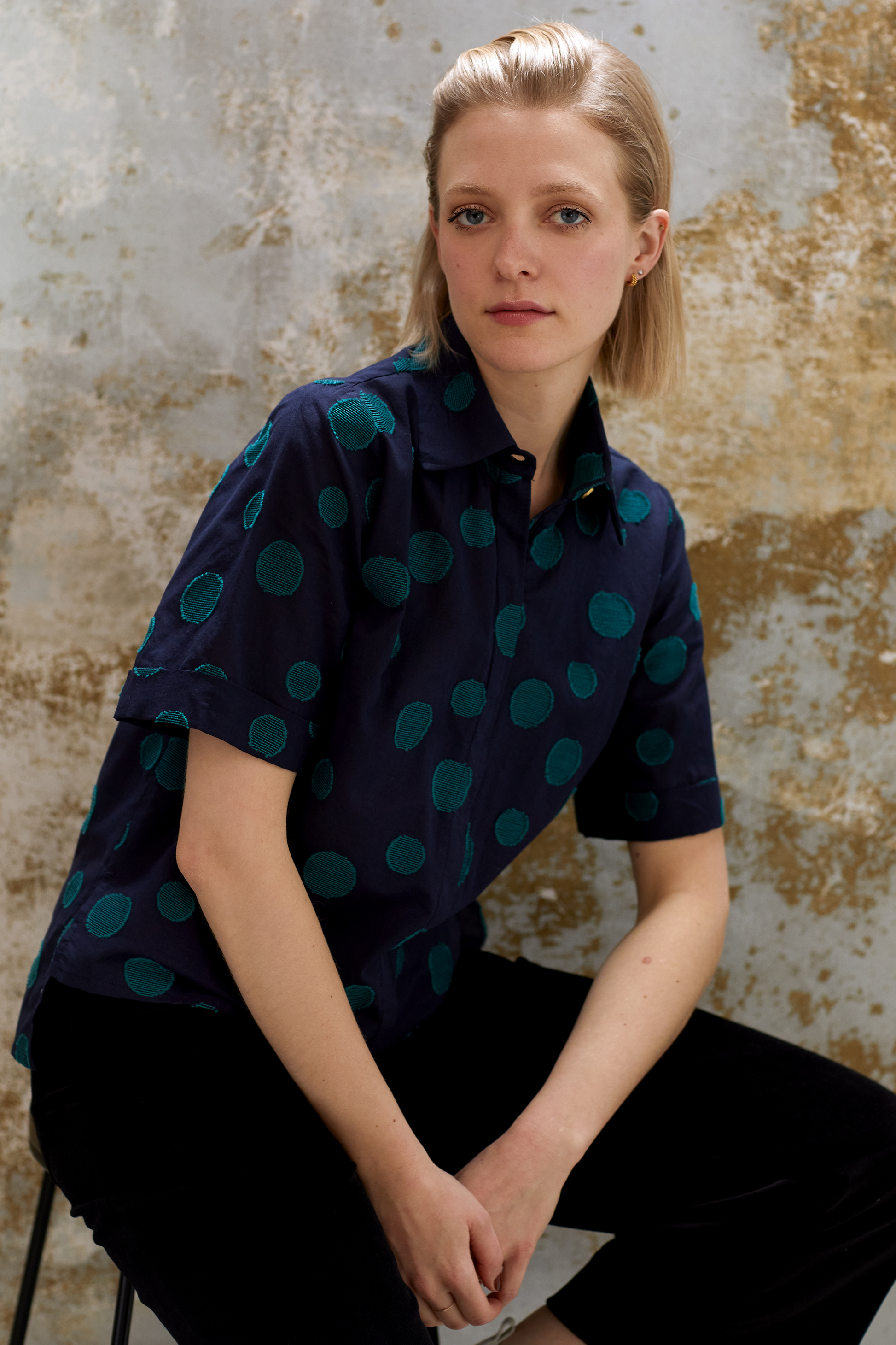 Chemise Norah à manches courtes picot marine
