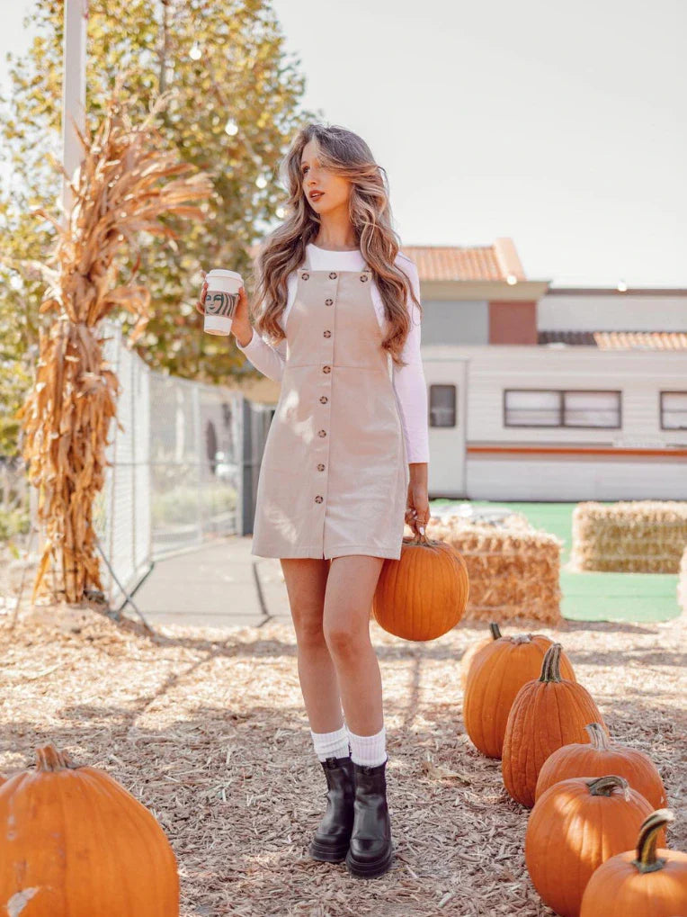 Robe Salopette en Velours Côtelé Beige Romane
