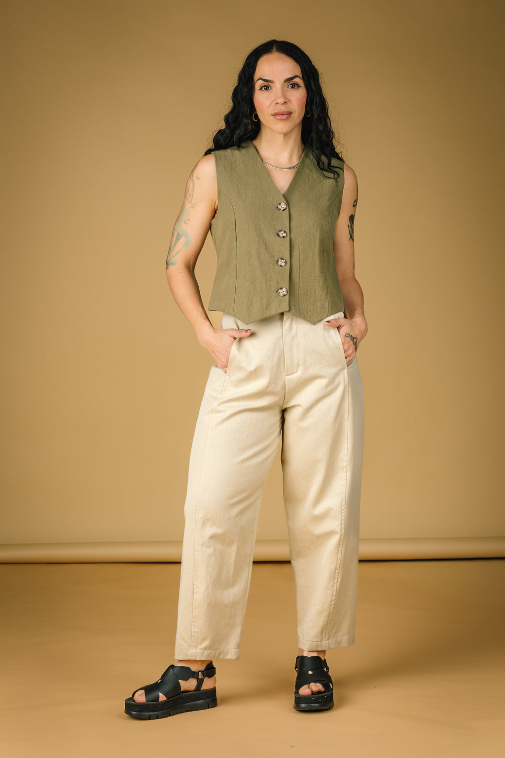 Pantalon Barrel ivoire Mercedes Morin - Vue de face