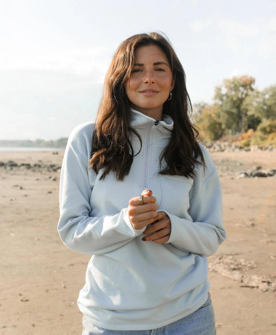 Long Polartec à demi-zip bleu glace