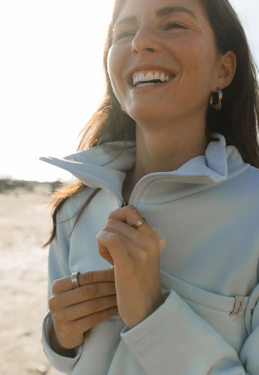 Long Polartec à demi-zip bleu glace