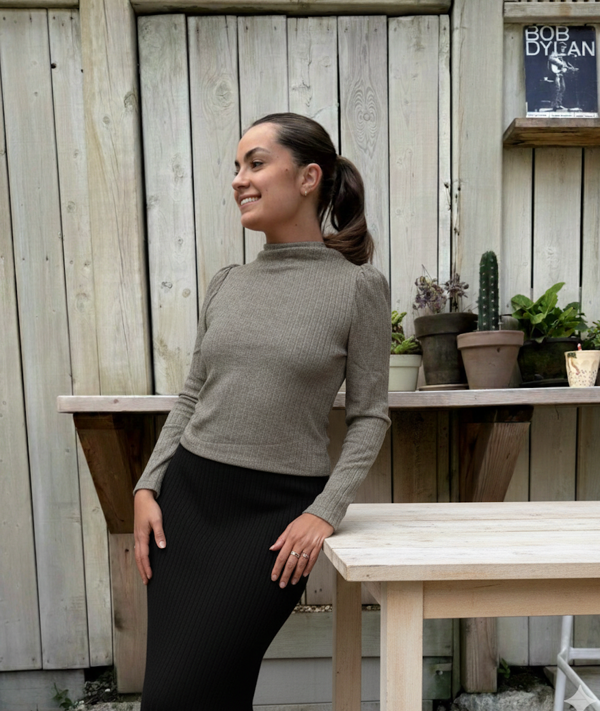 Haut Lili sauge col droit emmanchures ballons