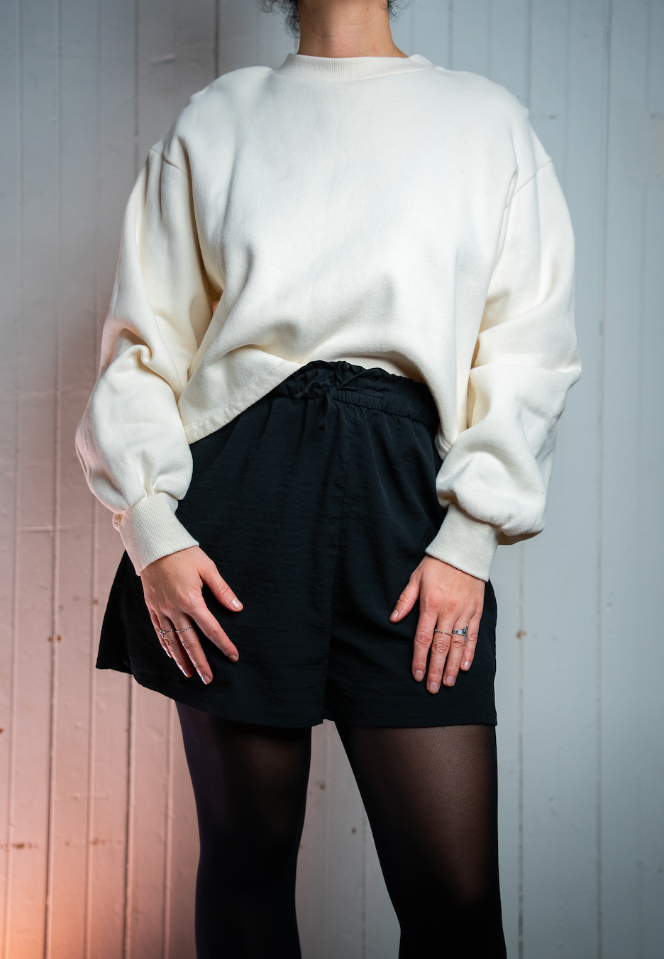 Pull crop manche longue et large - Crème