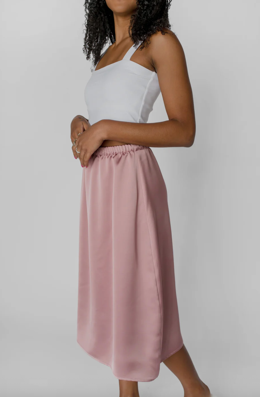 Jupe satin rose lilas