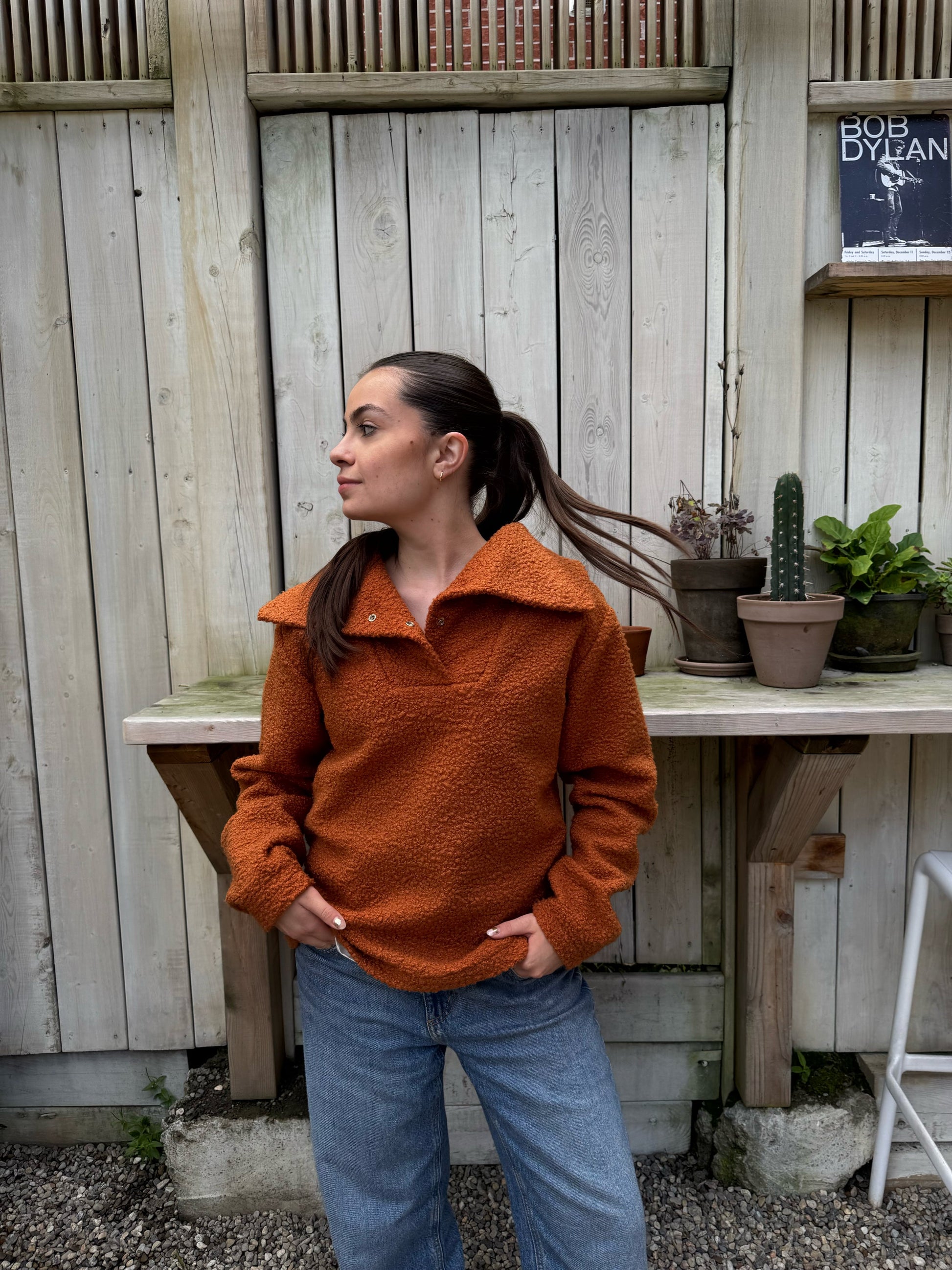 Haut brun à col rabattu - Alfi