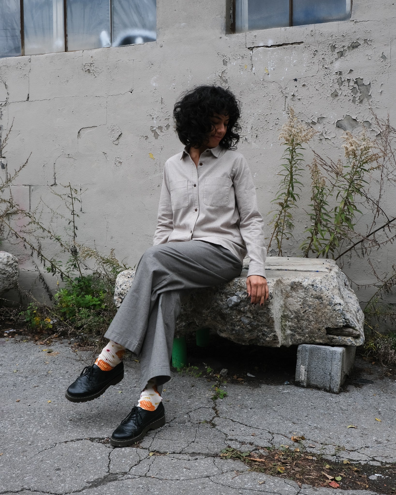 Pantalon ample, flanelle de coton - Gris pâle