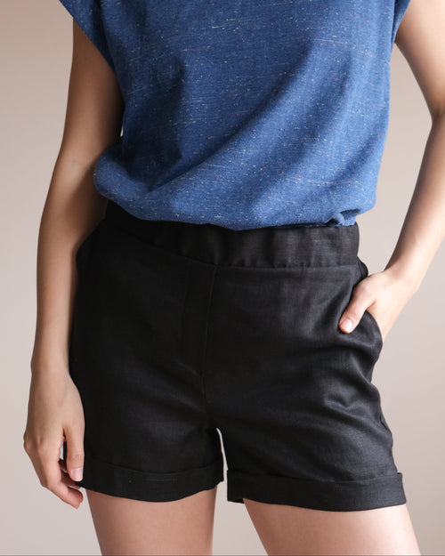 Short de lin noir