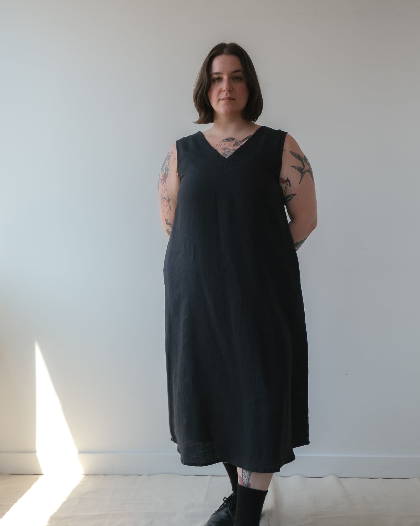 Robe longue de lin kaki