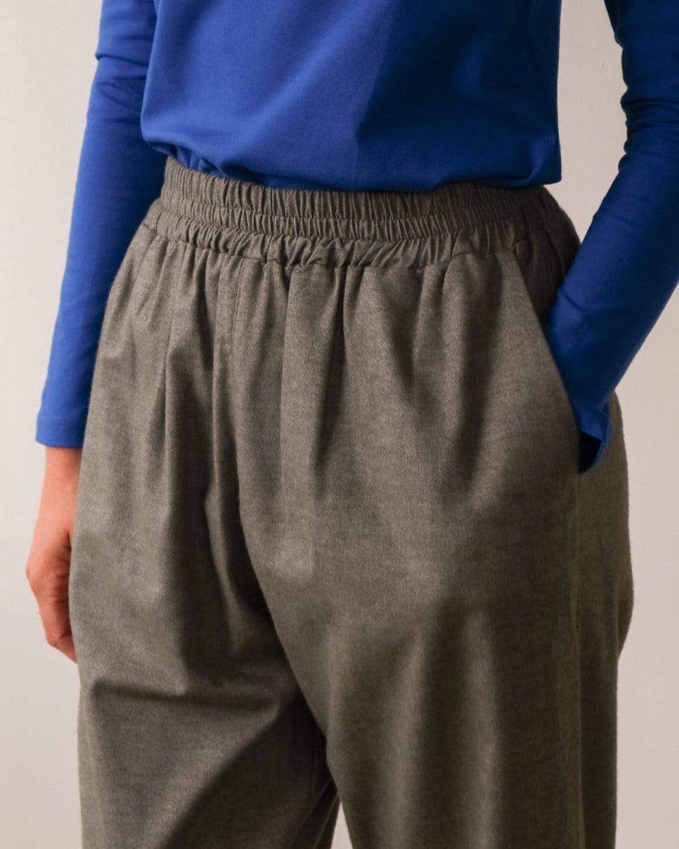 Pantalon ample, flanelle de coton - Gris pâle