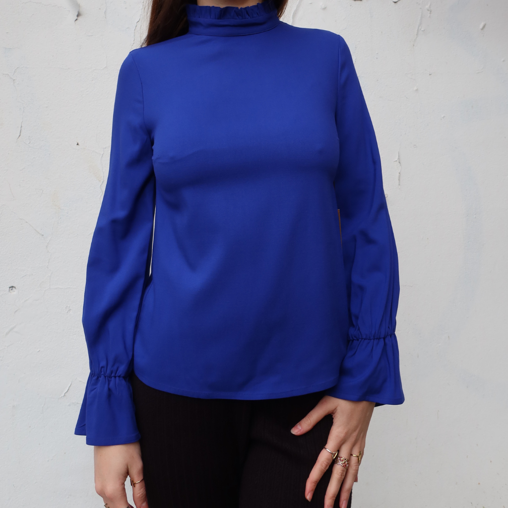 Haut bleu manches longues en rayonne - Suzie