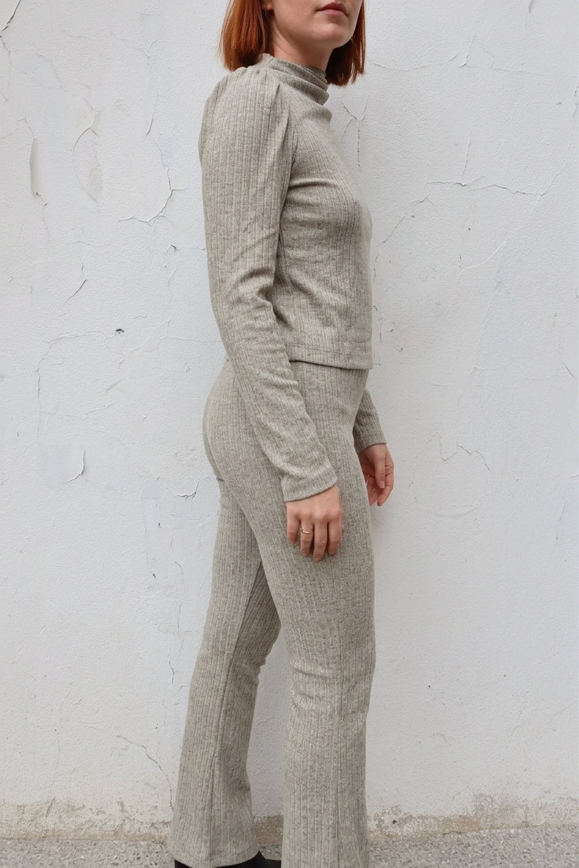 Pantalon sauge à pattes d'éléphant tricot - Alice