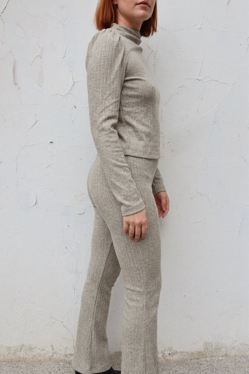 Pantalon sauge à pattes d'éléphant tricot - Alice