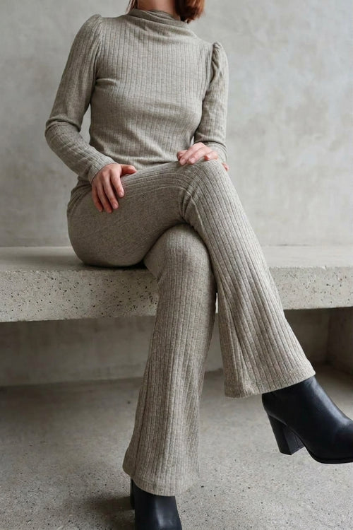 Pantalon sauge à pattes d'éléphant tricot - Alice