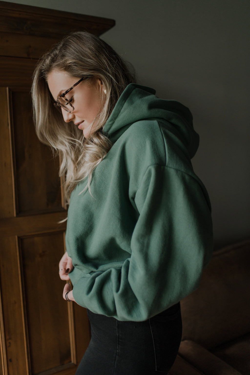 Hoodie Dolman vert en coton