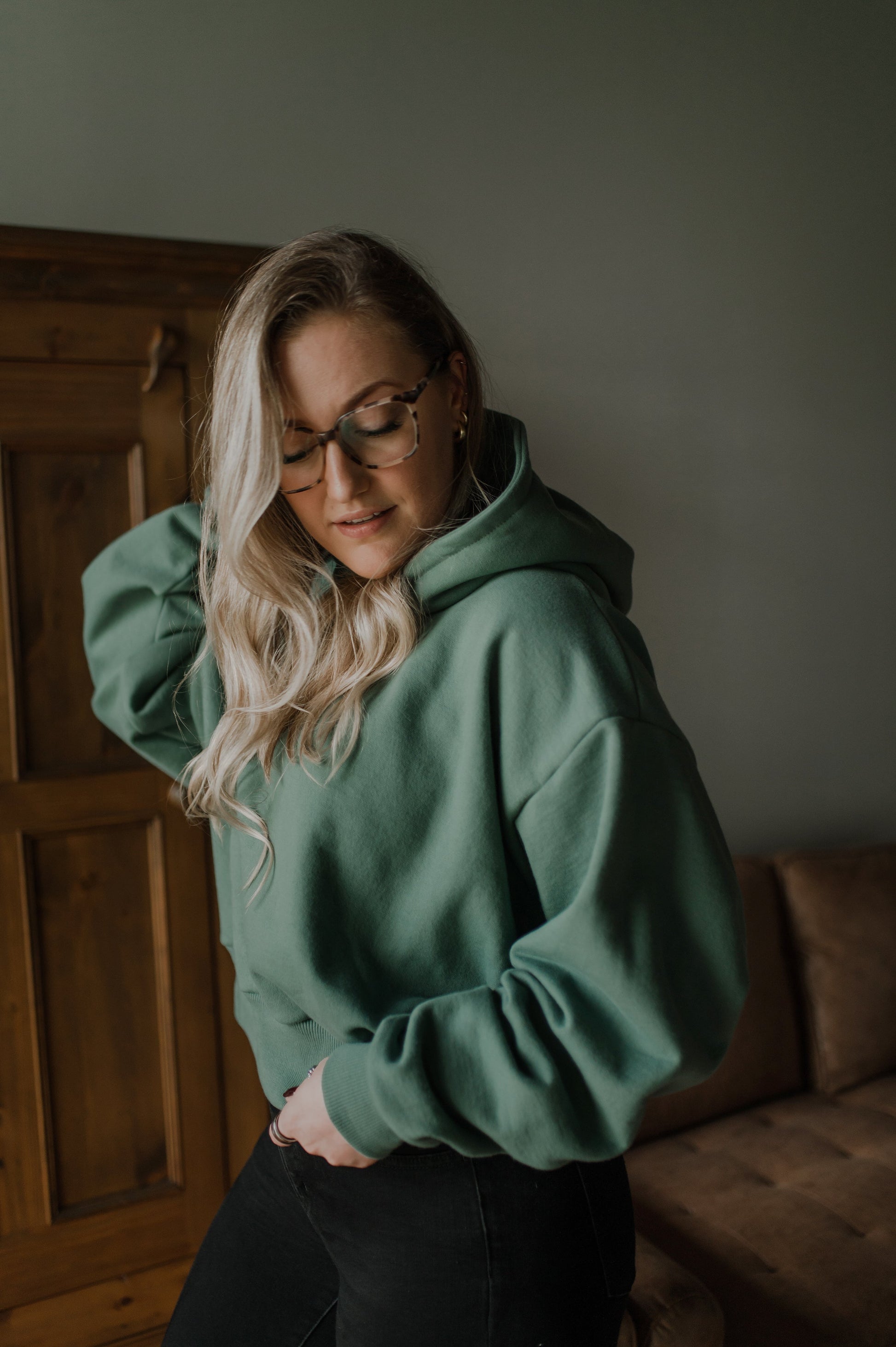 Hoodie Dolman vert en coton