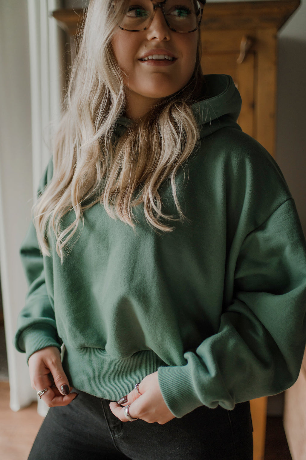 Hoodie Dolman vert en coton