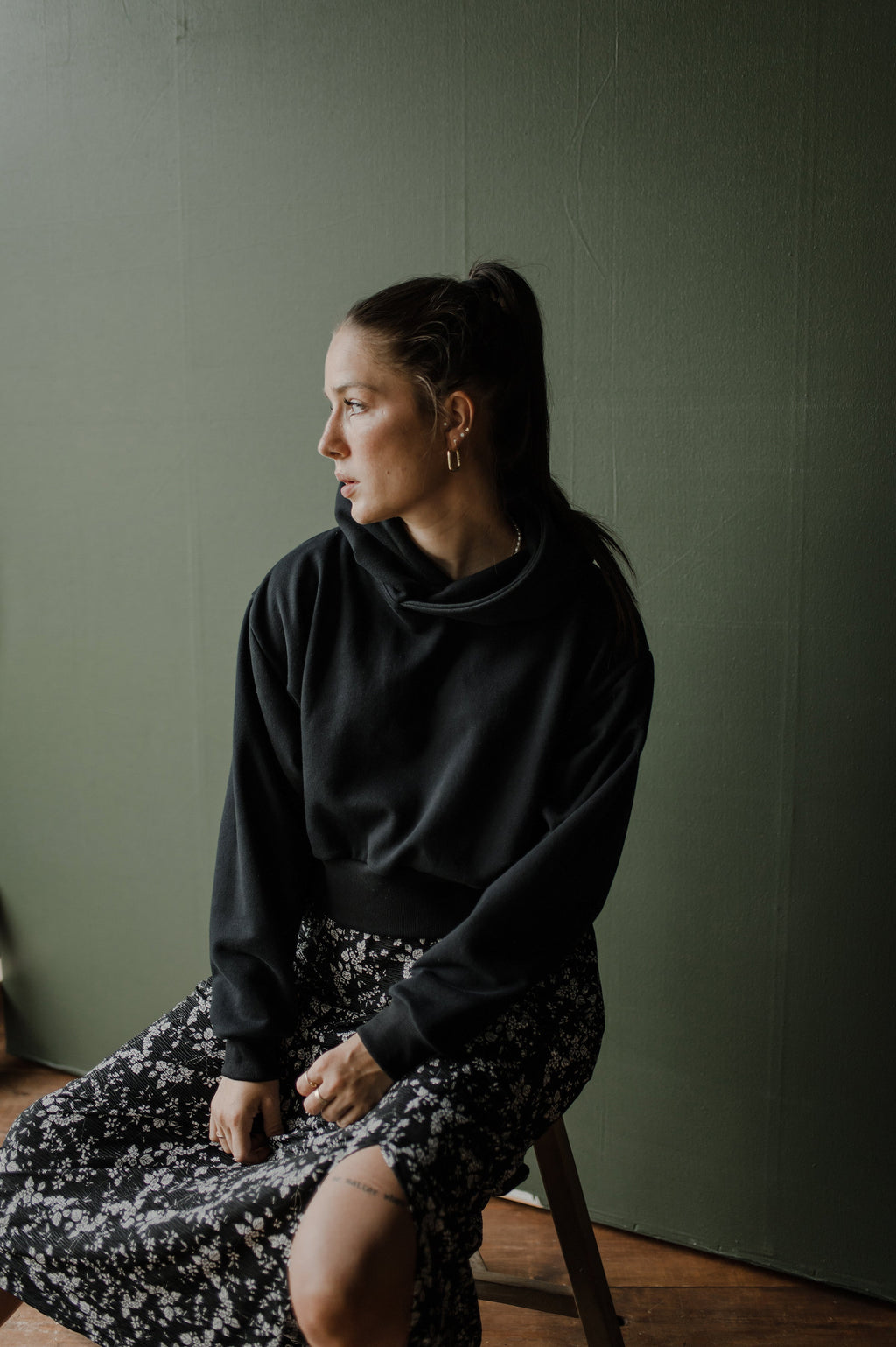 Hoodie Dolman vert en coton