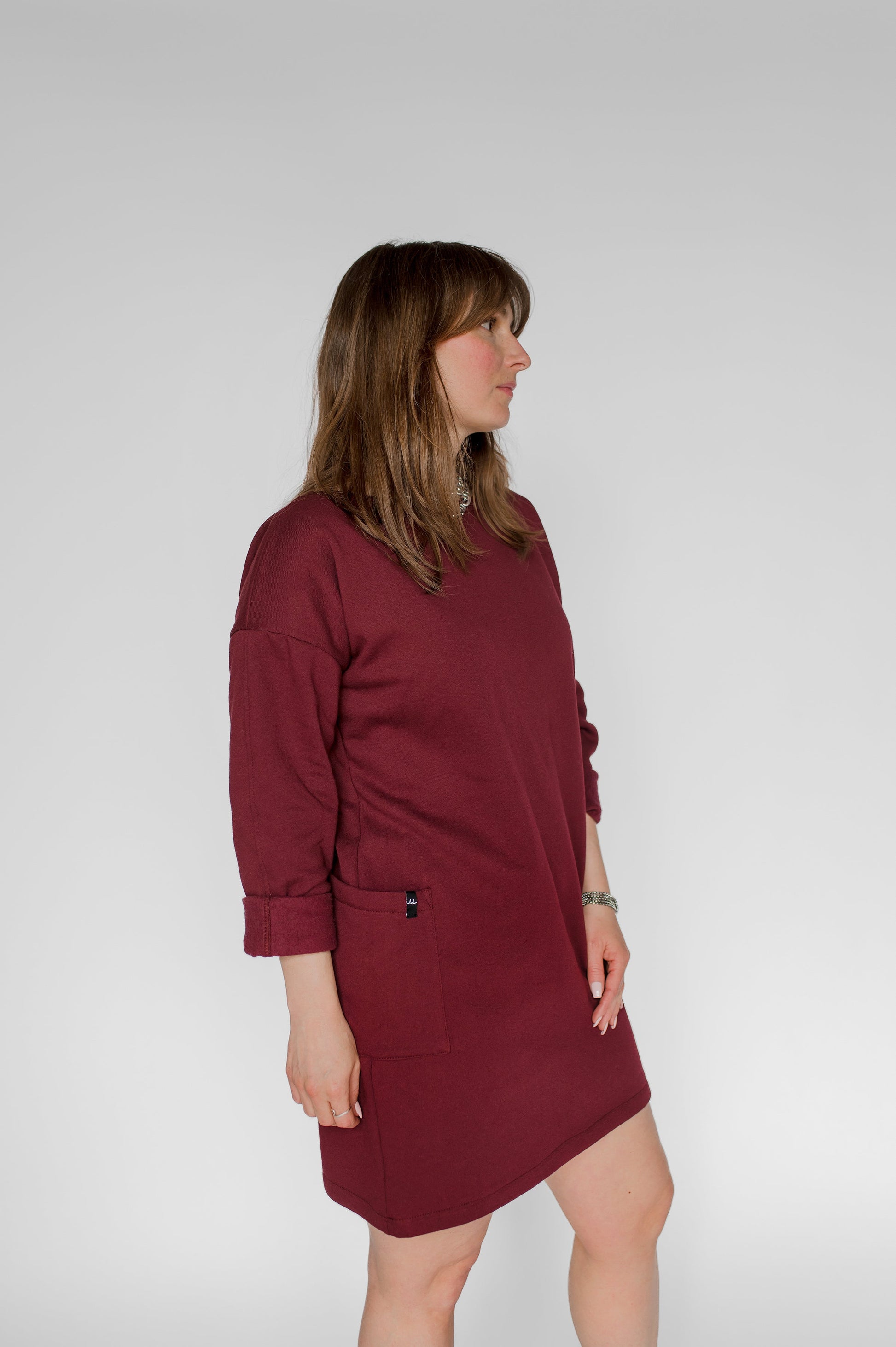 Robe col bateau rouge bordeaux