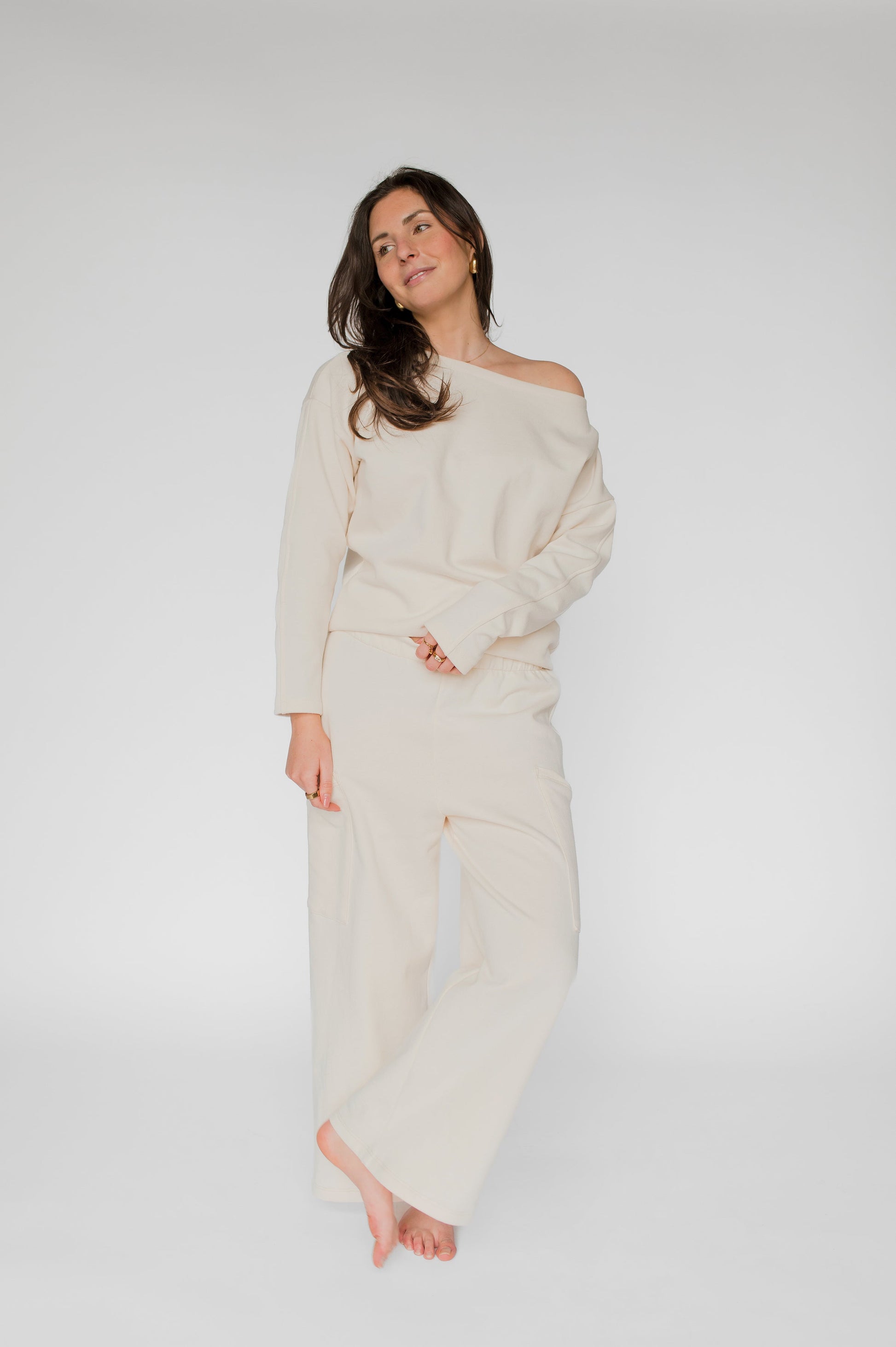 Pantalon cargo molleton blanc crème