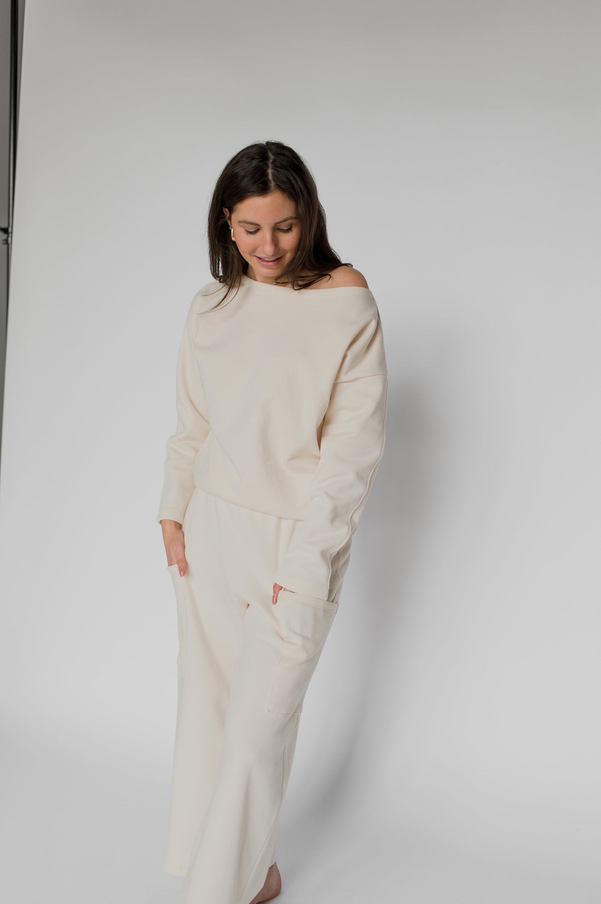 Pantalon cargo molleton blanc crème