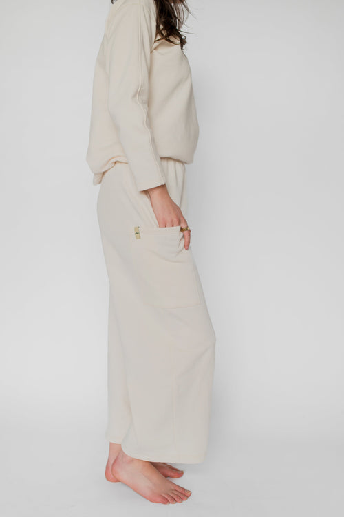 Pantalon cargo molleton blanc crème