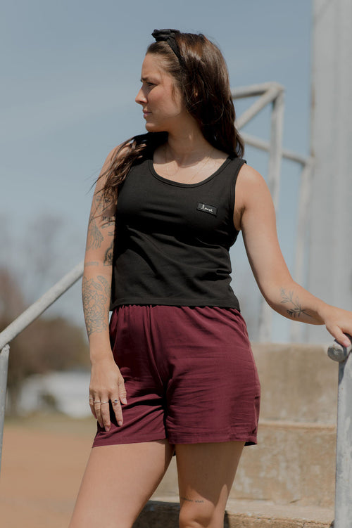Short taille haute bordeaux
