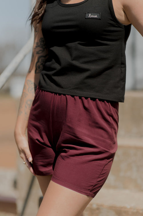 Short taille haute bordeaux