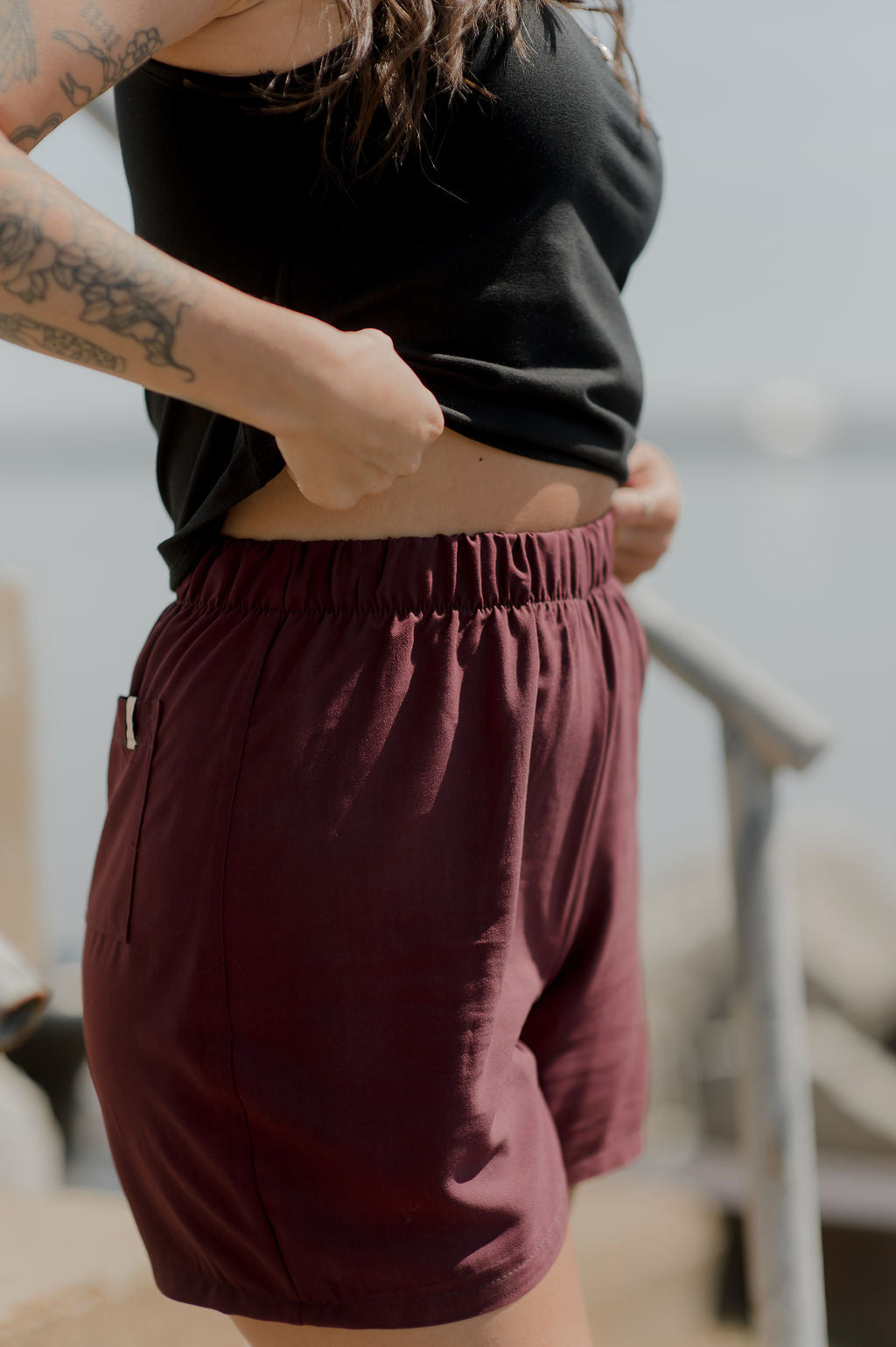 Short taille haute bordeaux