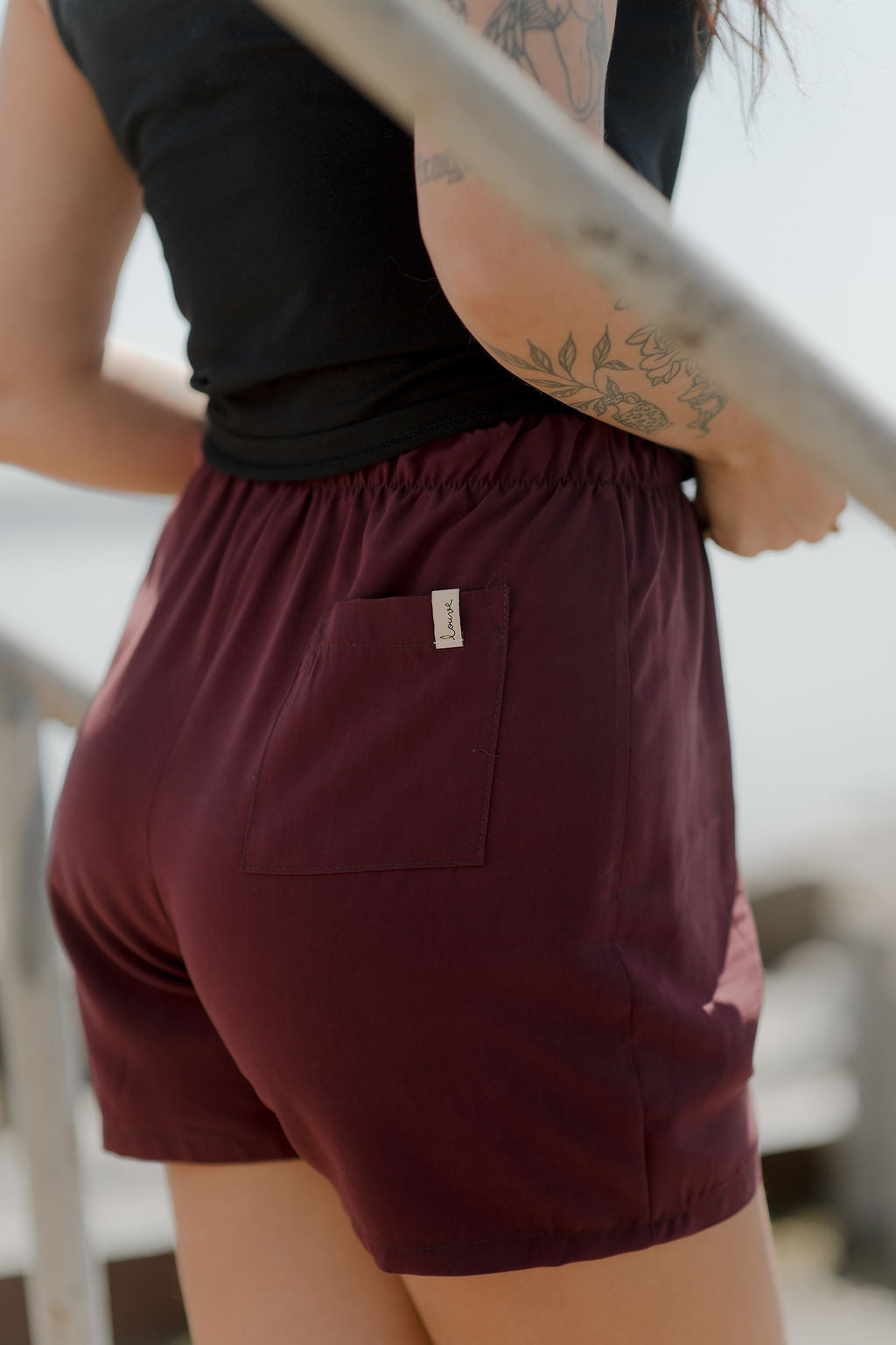 Short taille haute bordeaux