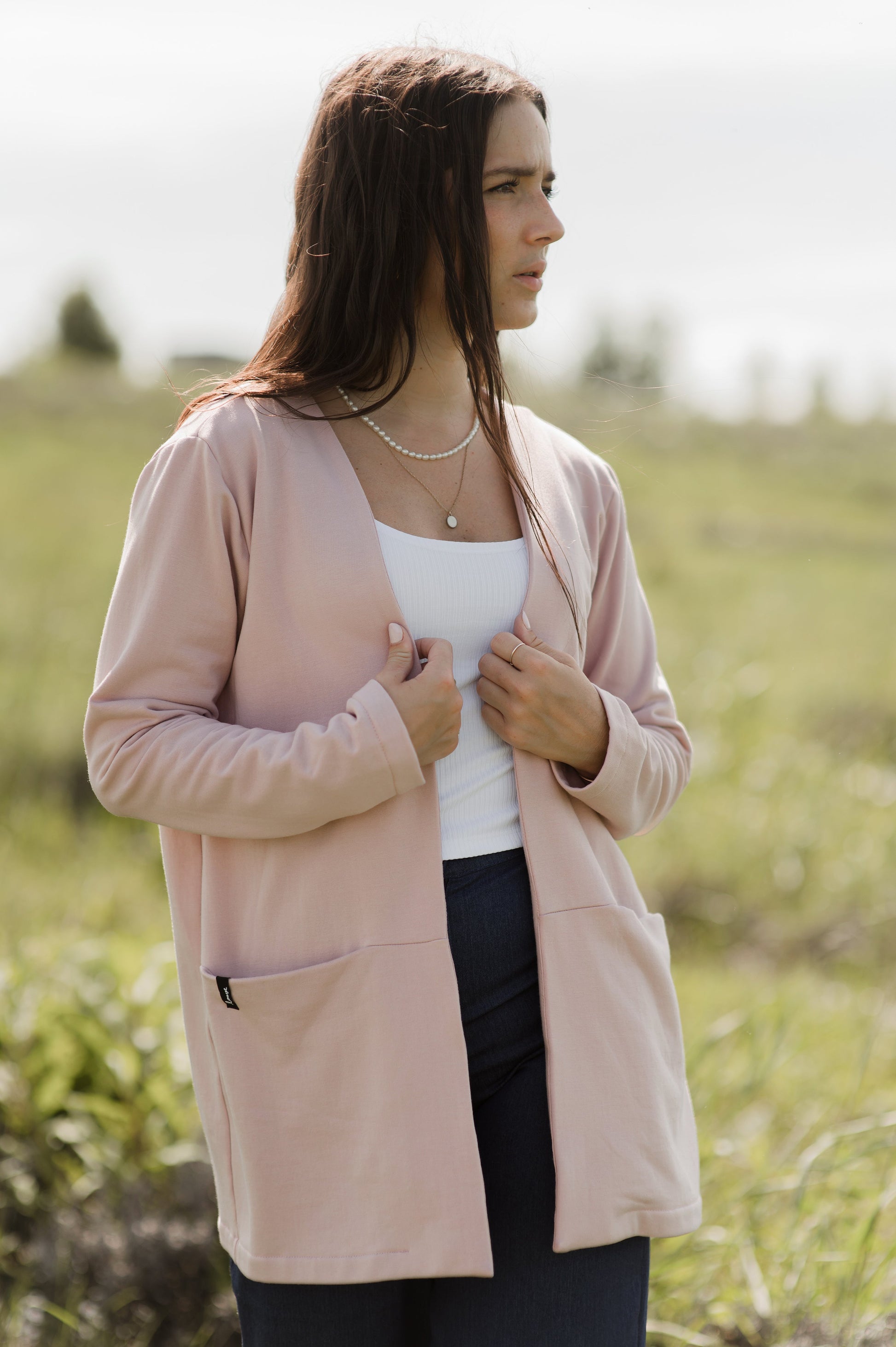 Cardigan Amor rose pâle