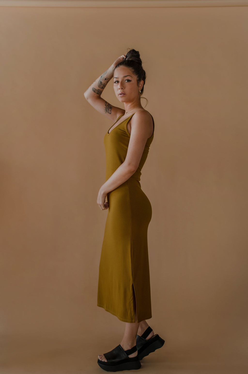 Robe bodycon maxi côtelée élégante
