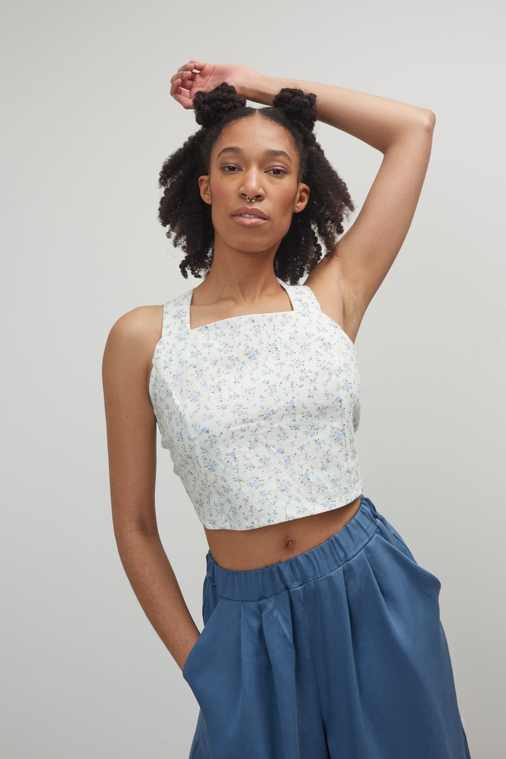 Camisole Rio - Blanc à fleurs bleues