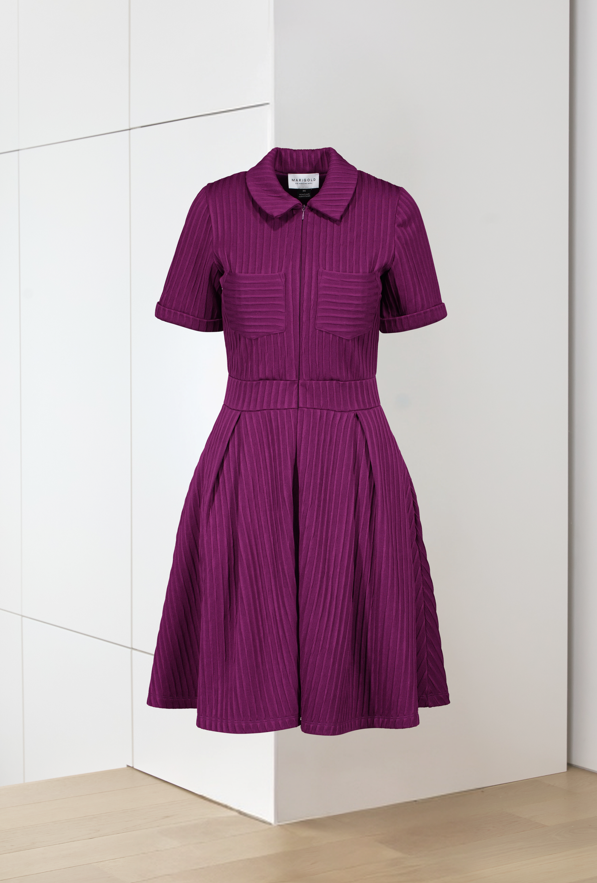 Robe mauve évasée à pinces et poches appliquées - Mila
