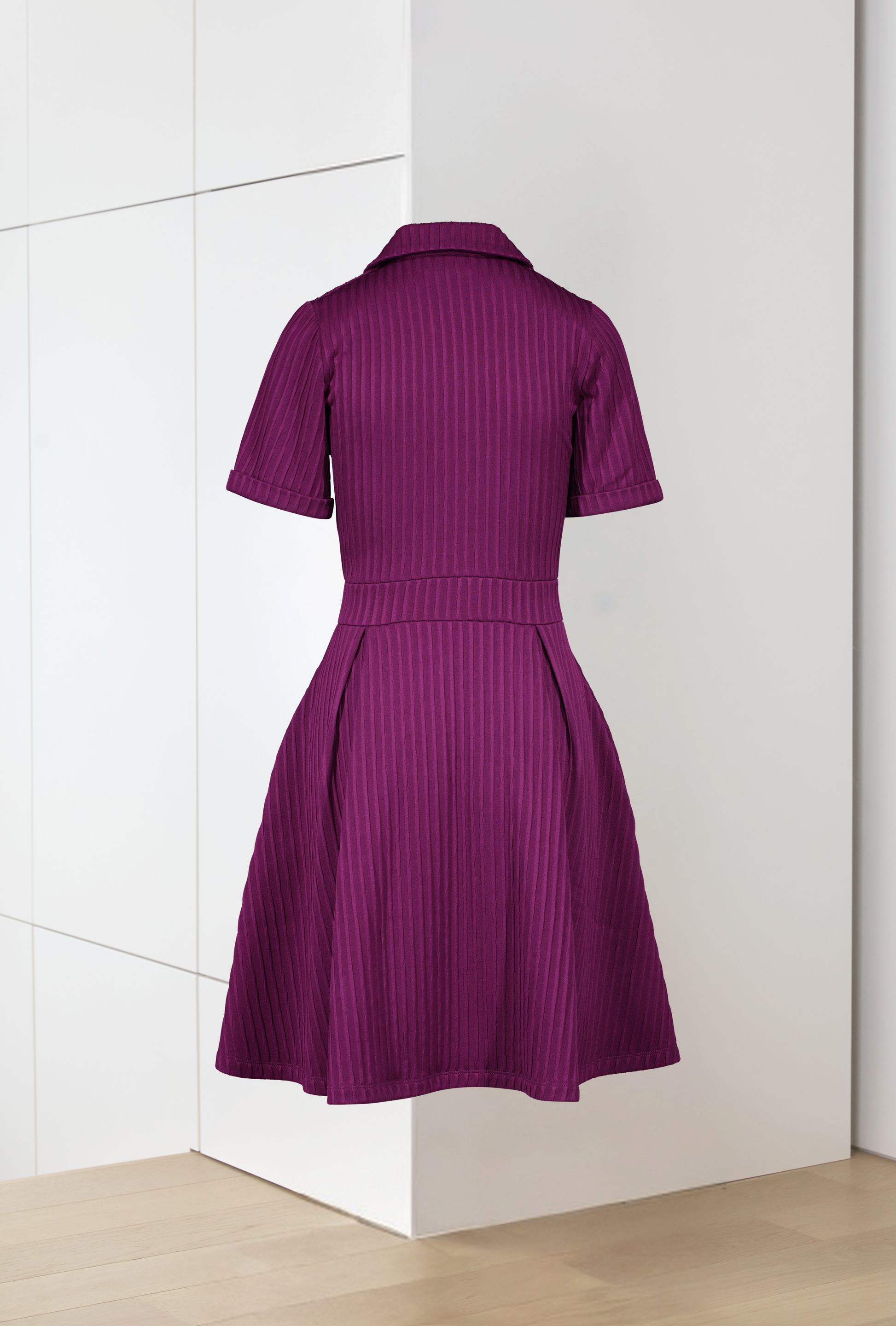 Robe mauve évasée à pinces et poches appliquées - Mila