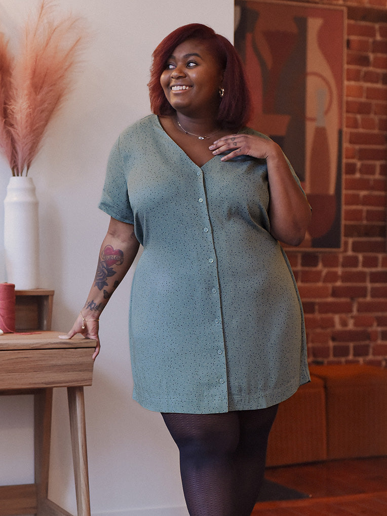 Robe Boutonnée Olivia à Pois Bleus