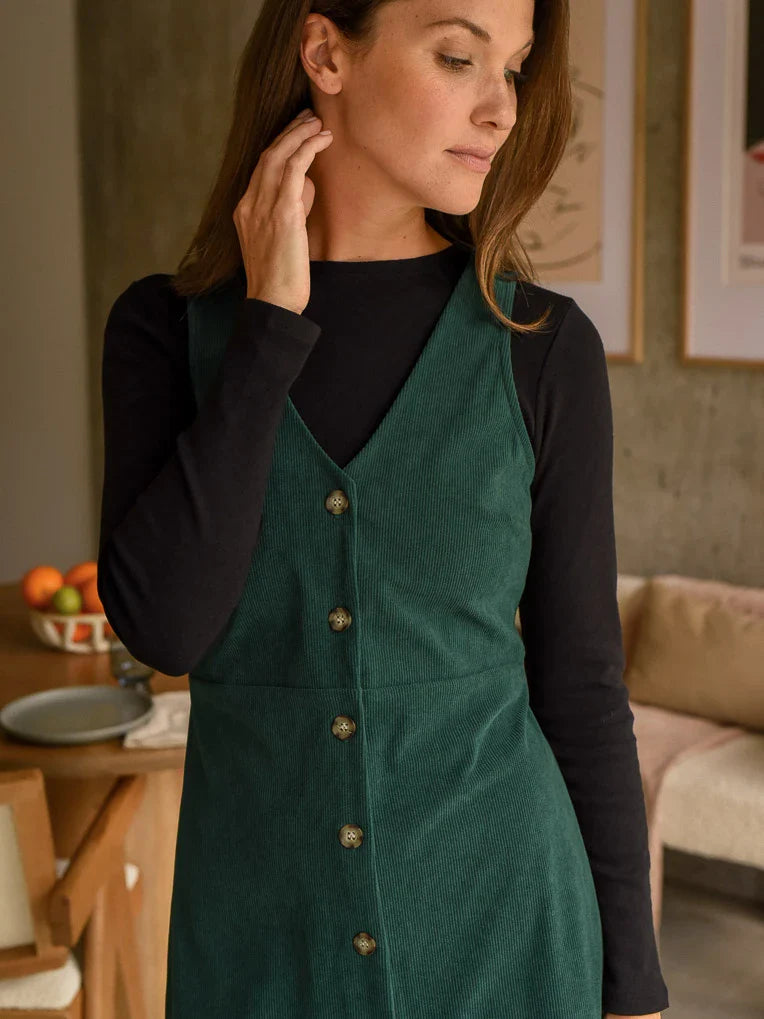 Robe en velours côtelé vert forêt Rebecca