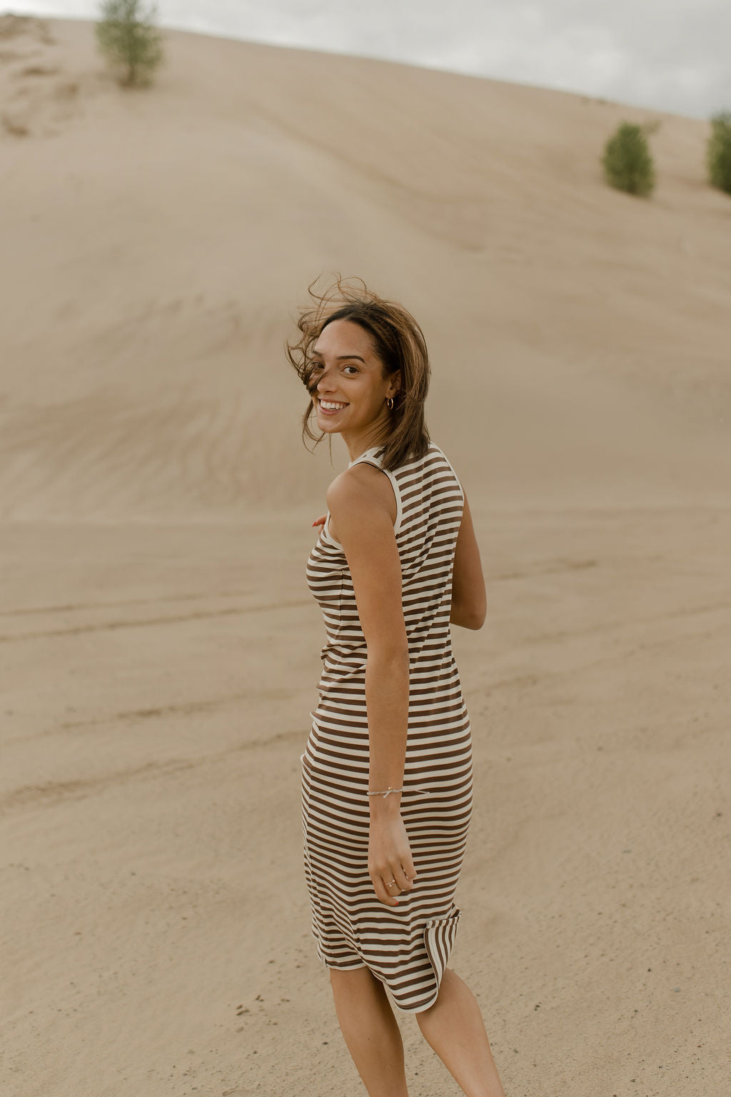 Robe midi côtelée à rayures